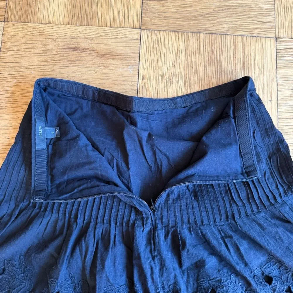 J Crew 100% Cotton Mini Skirt w/ Pintuck and Eyelet Trim, Black, 29
